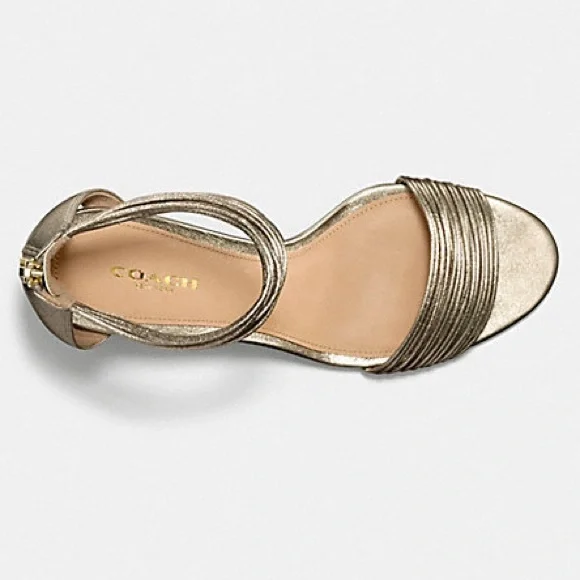 NWT COACH Manya Super Soft Dress Sandals Gold kitten heal size 6.5 metallic - Picture 6 of 11